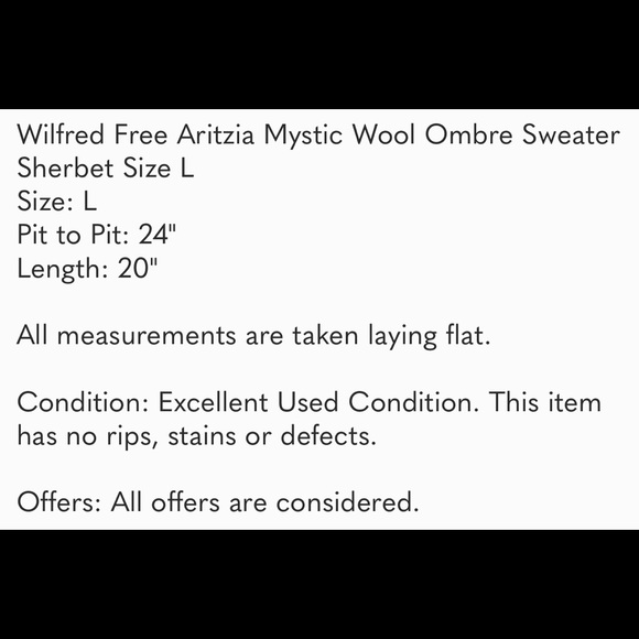 Wilfred Free Aritzia Mystic Wool Ombre Sweater Cropped Sherbet Size L - Picture 7 of 7